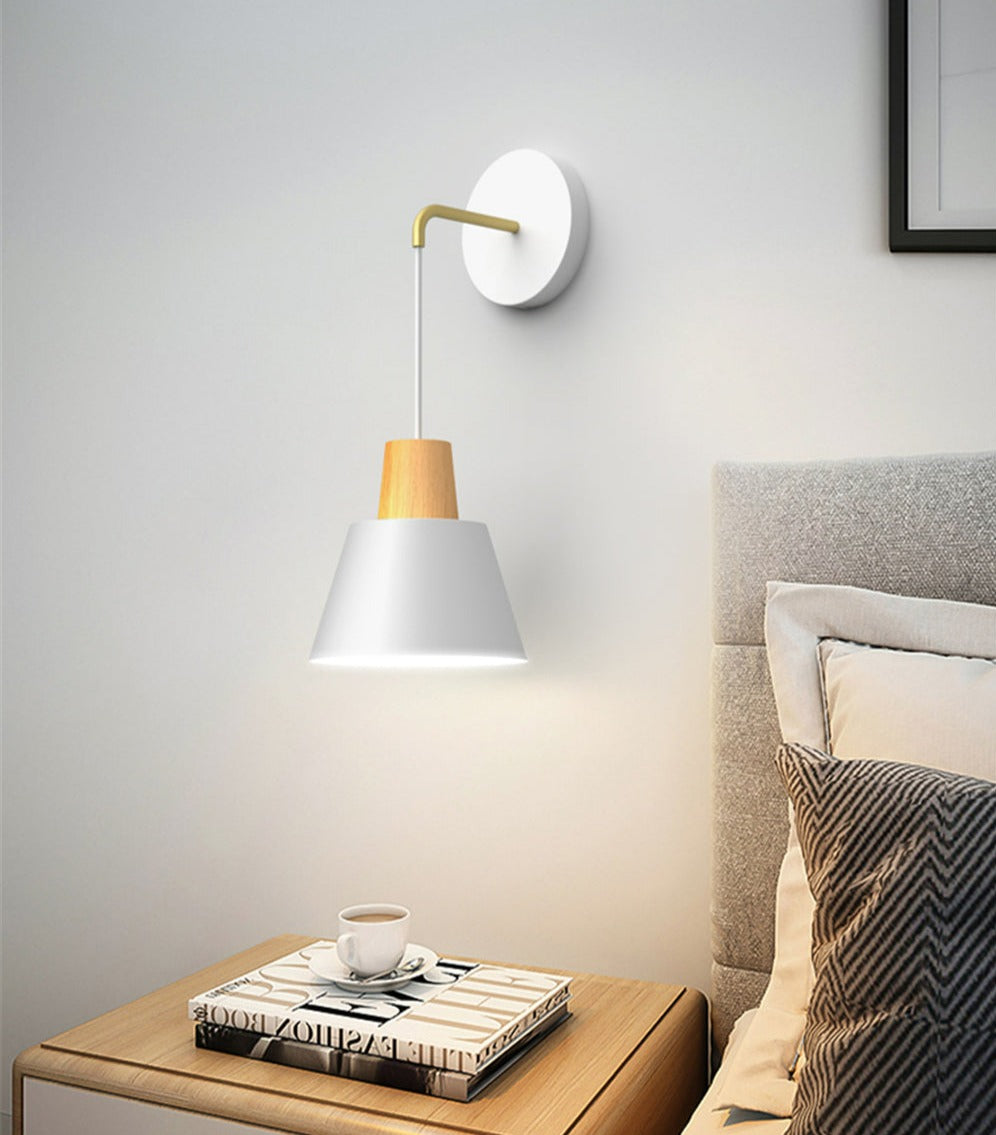 aluminum and wood bedside white finish nordic wall light