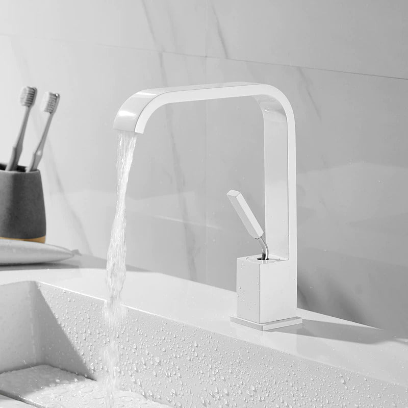 White Modern Curved Basin Faucet