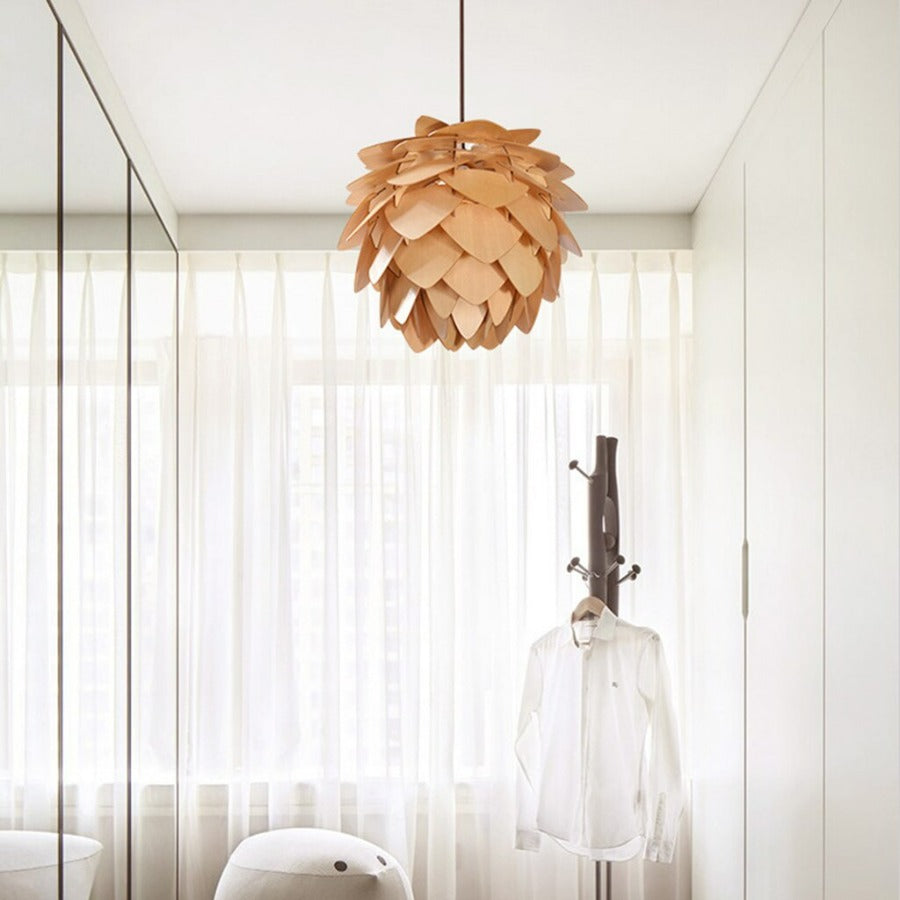 Handcrafted Wood Pinecone Pendant Light