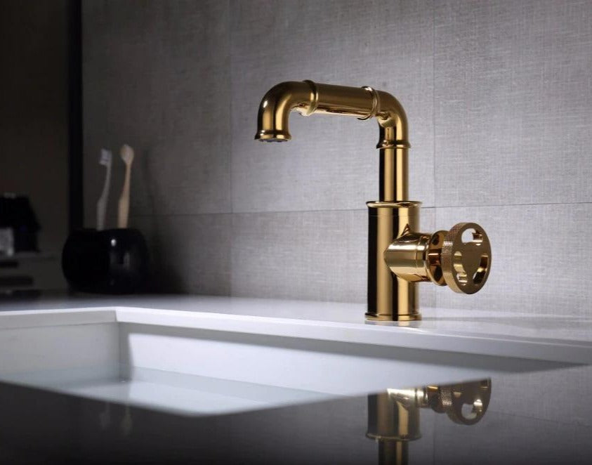 Retro Brass Rotary Handle Bathroom Faucet