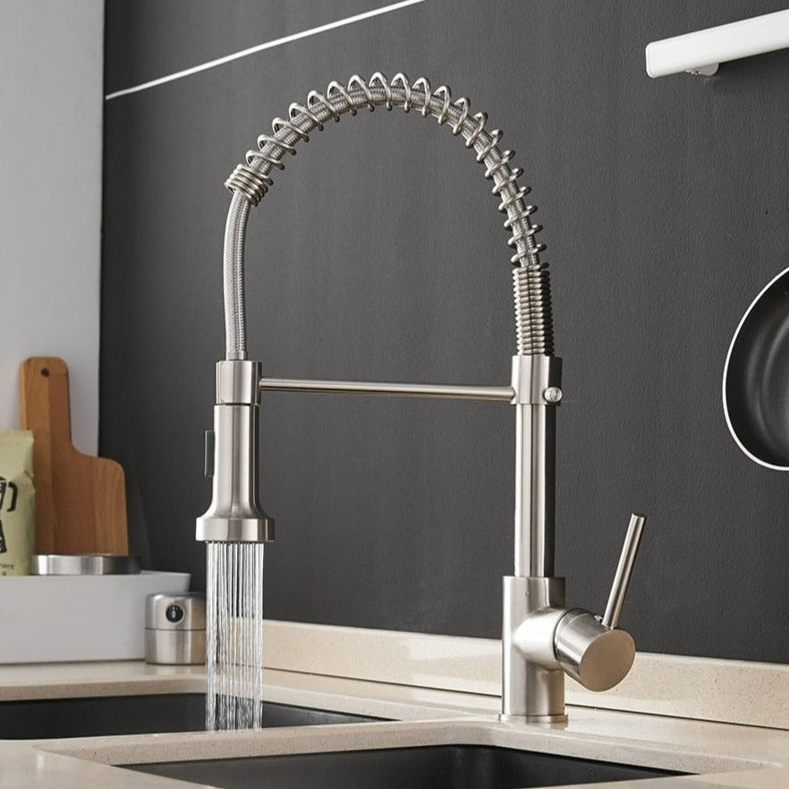 brushed nickel sprayer head modern kitchen faucet