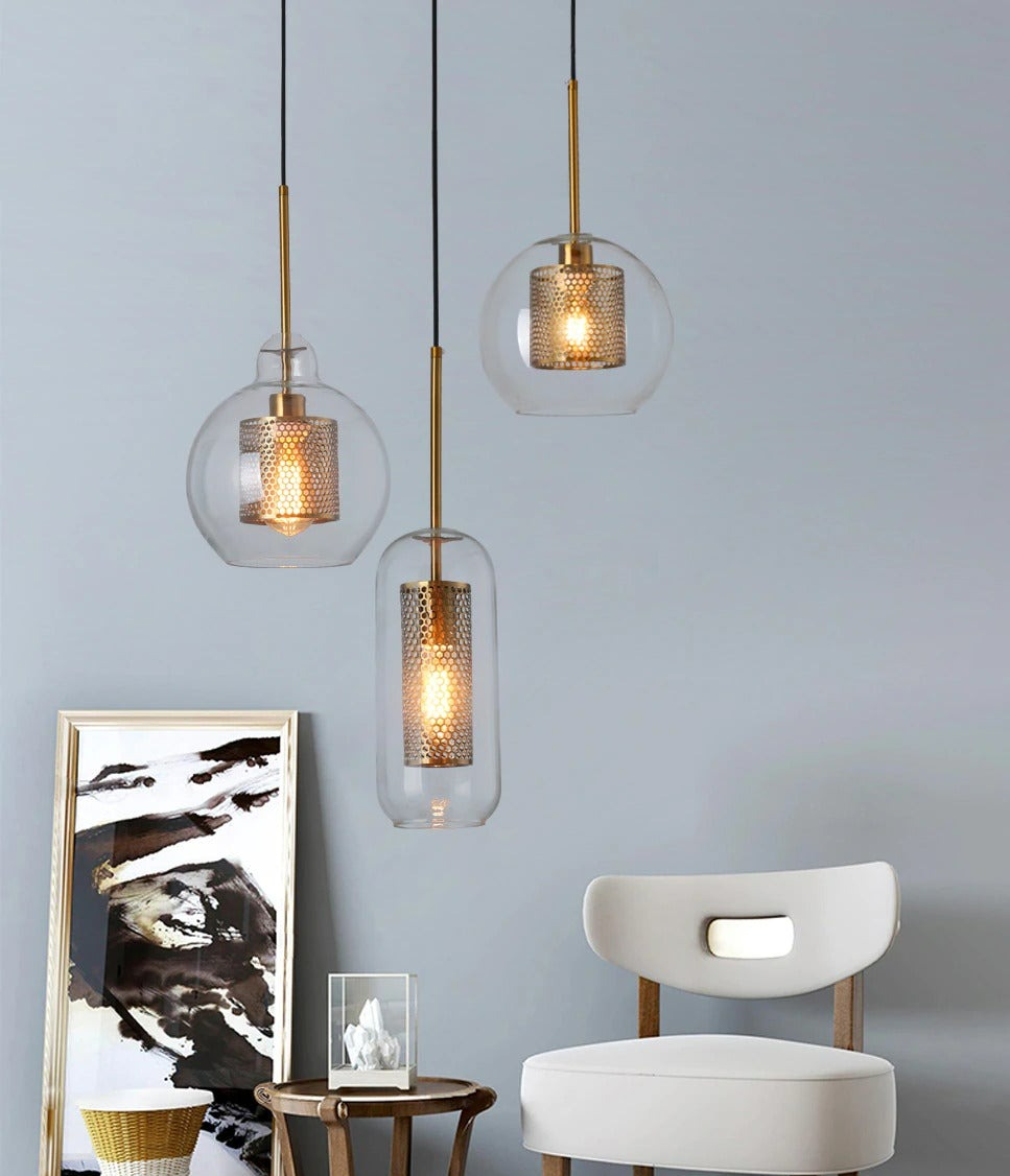 Chic Metal Lamp shade Modern Glass Pendant Lights