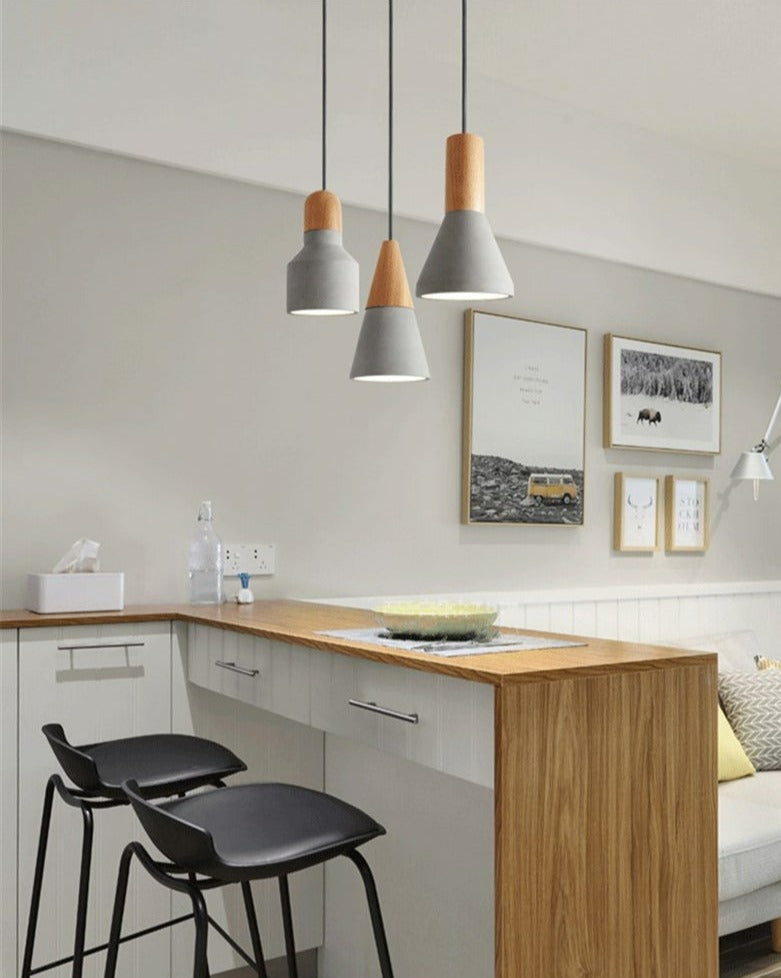 Modern wood and cement pendant lights