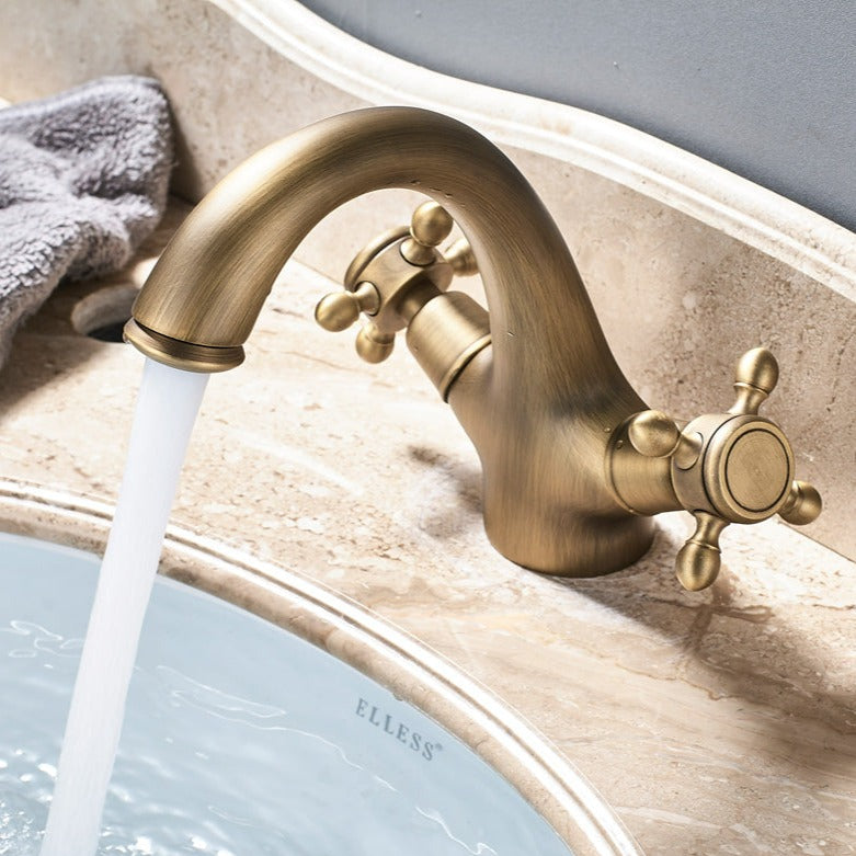 Brass two handle retro powder room faucet