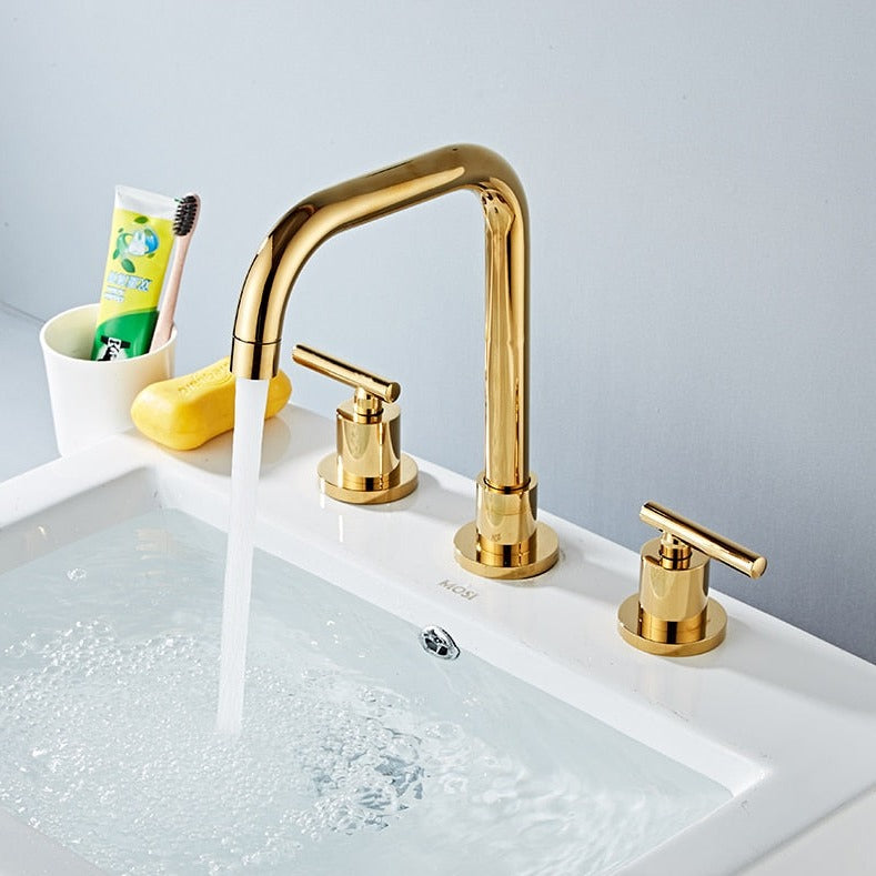 polished gold two handle bathroom faucet