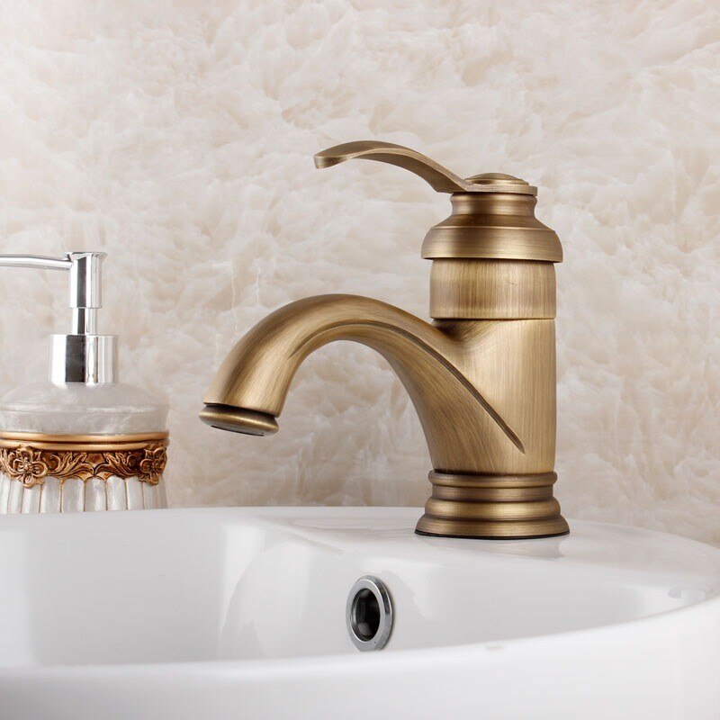 antique brass single handle bathroom faucet
