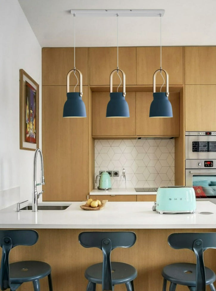 matte blue modern pendant lights liniear canopy