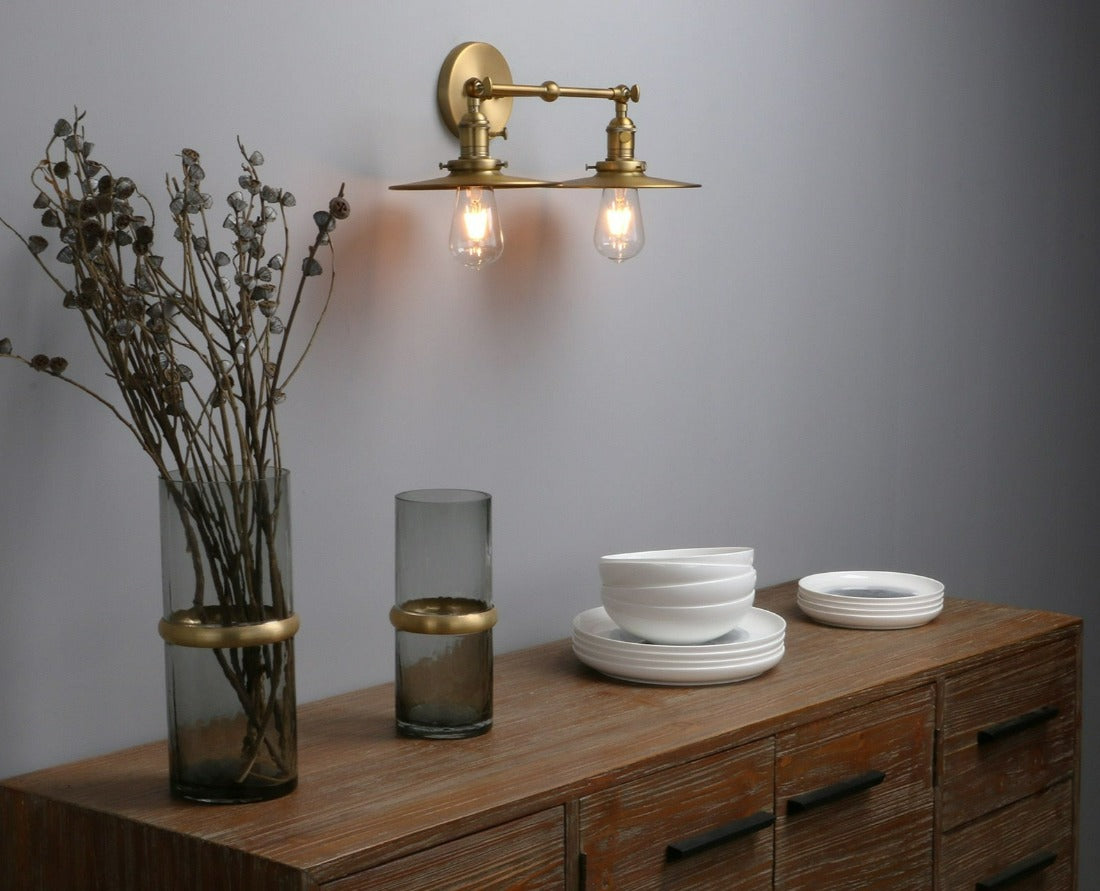 brass two-bulb farmhouse chic wall sconce