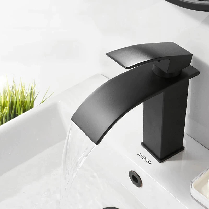 matte black waterfall spout modern bathroom faucet