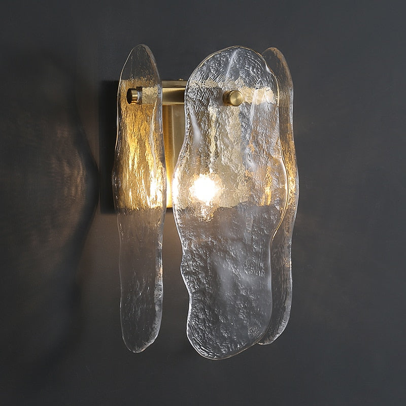 classic style textured glass and copper frame wall light fixture