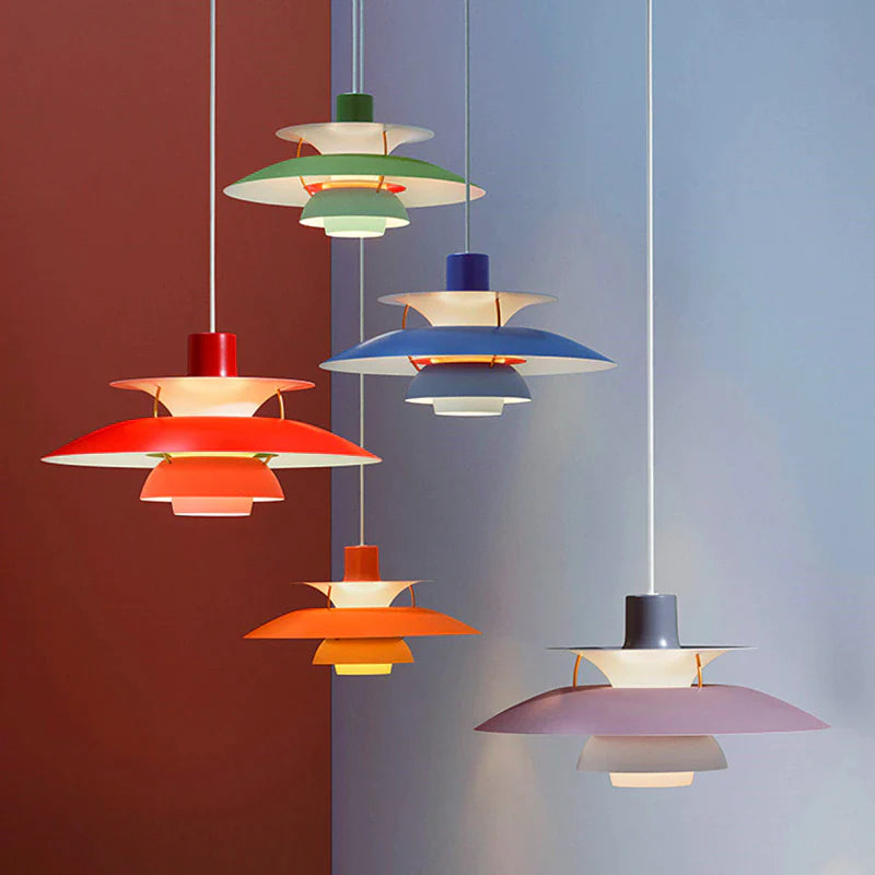 Colorful layered pendant lights