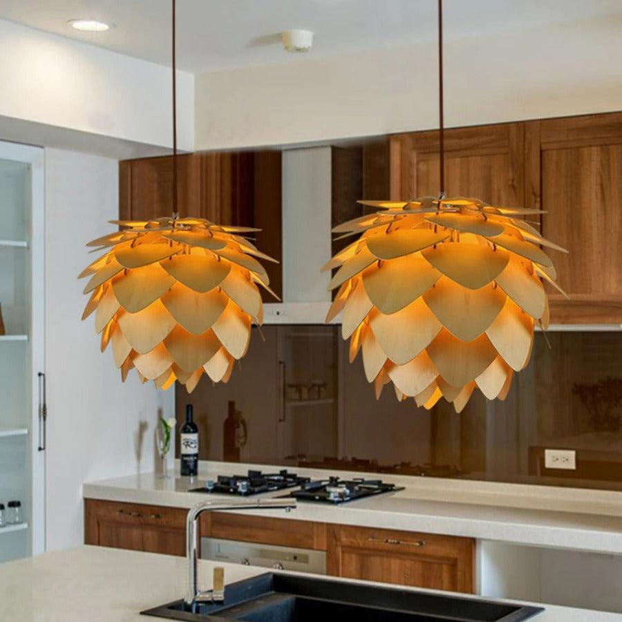 Wood Pinecone Pendant Light