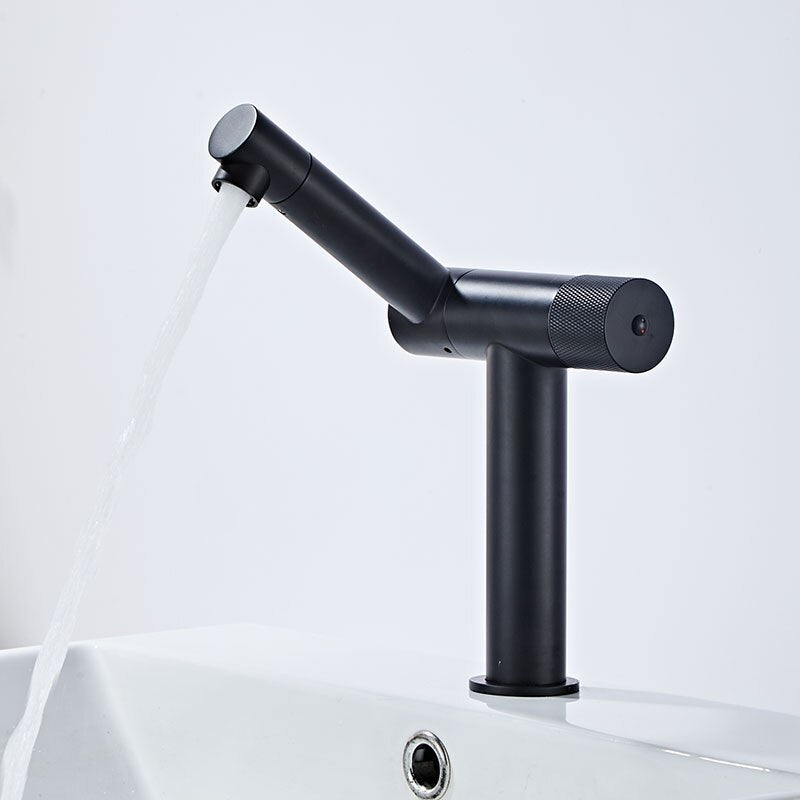 black textured handle rotatable powder room faucet