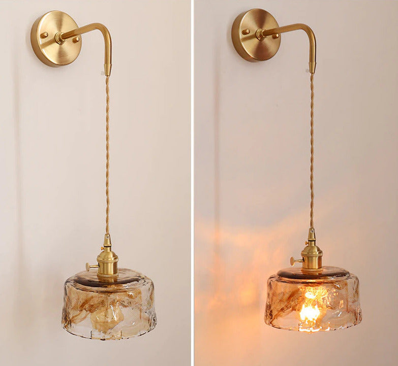 brass amber glass chic retro wall lights