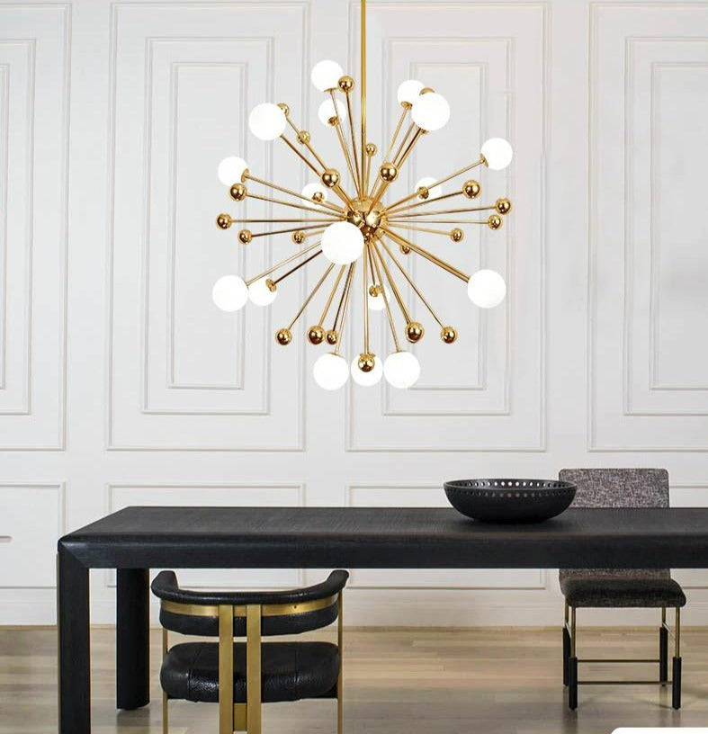 Modern frosted glass globe chandelier in gold