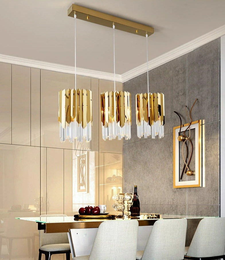 Gold Glass Crystal Light Fixture for Dining Rooms