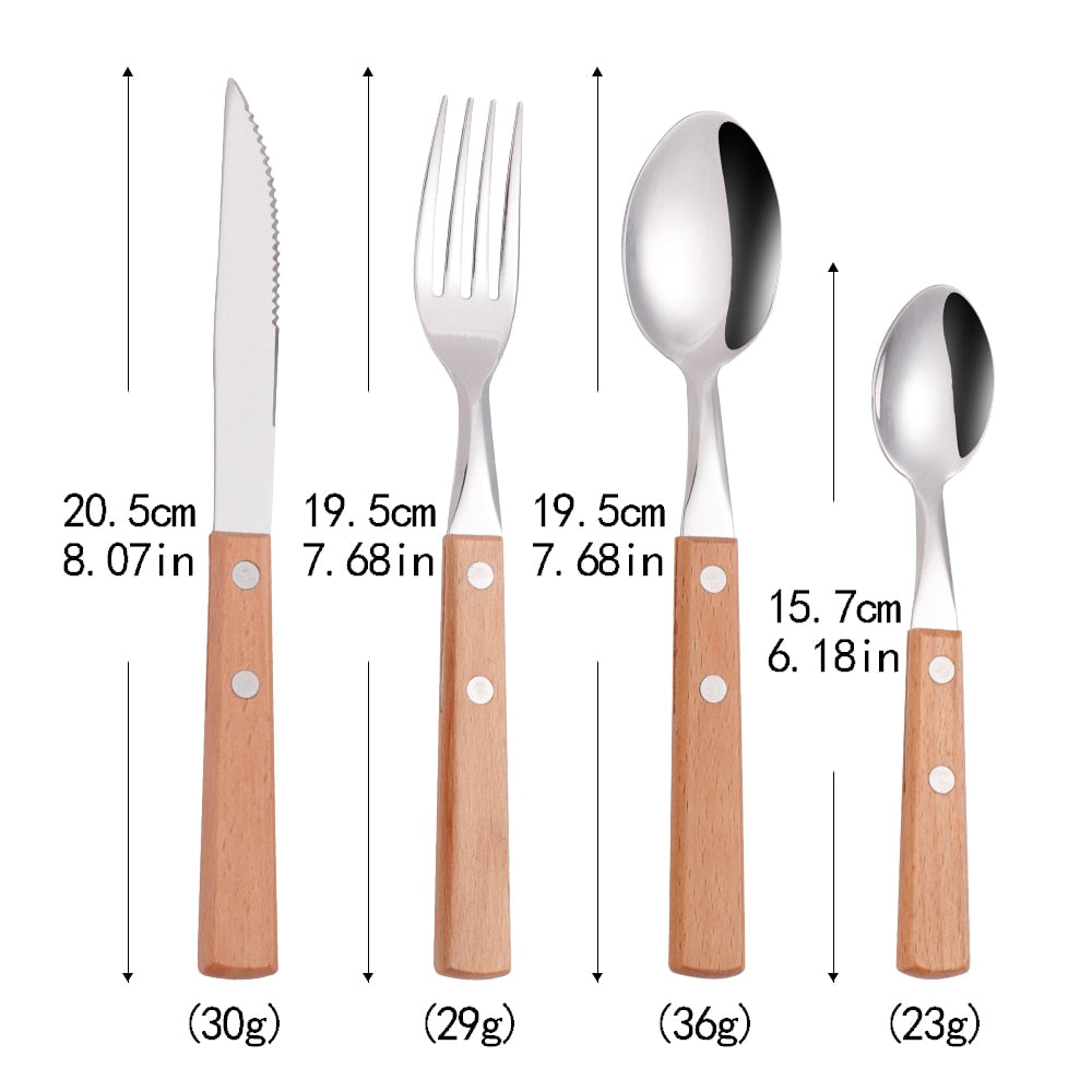 rustic wood handle silverware set dimensions