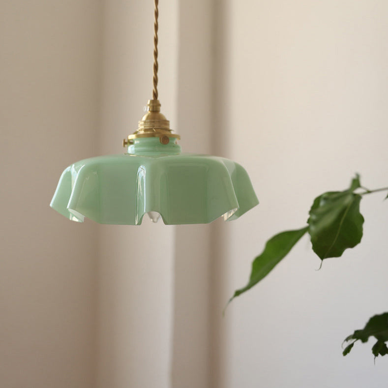 draped flower pendant light in green