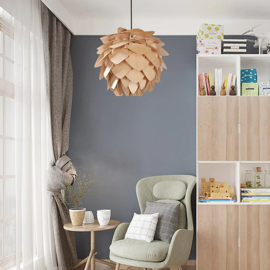 modern art deco wood pinecone pendant light