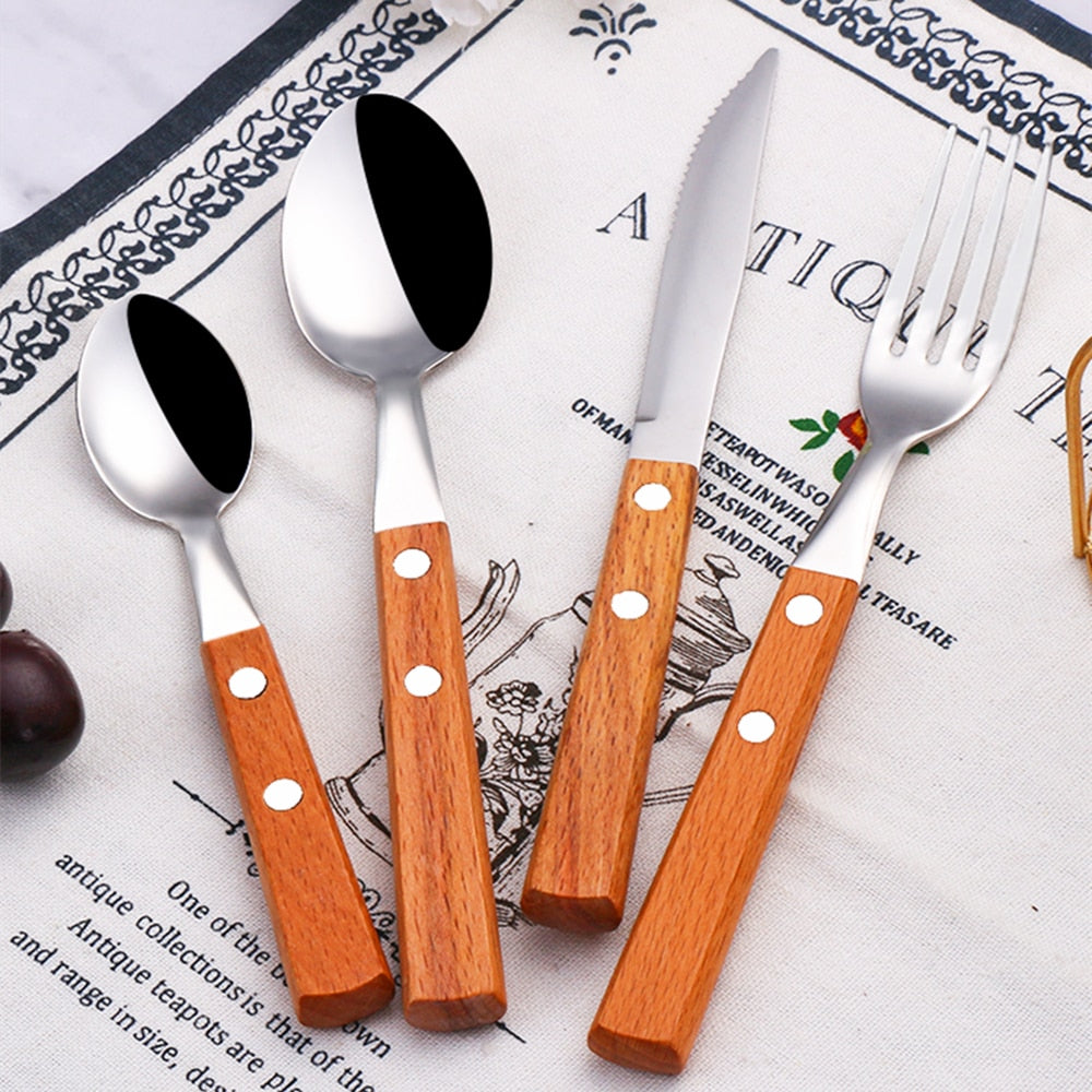 stainless steel wood handle flatware set