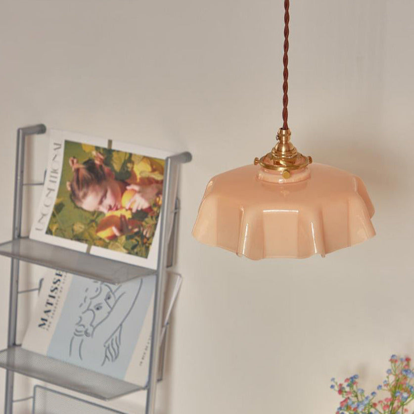 pink draped glass flower pendant light