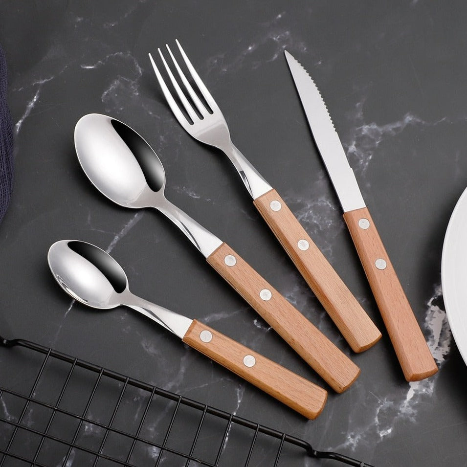 rustic wood handle silverware set