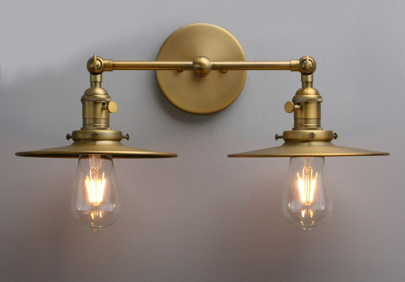 two-bulb brass wall lamps