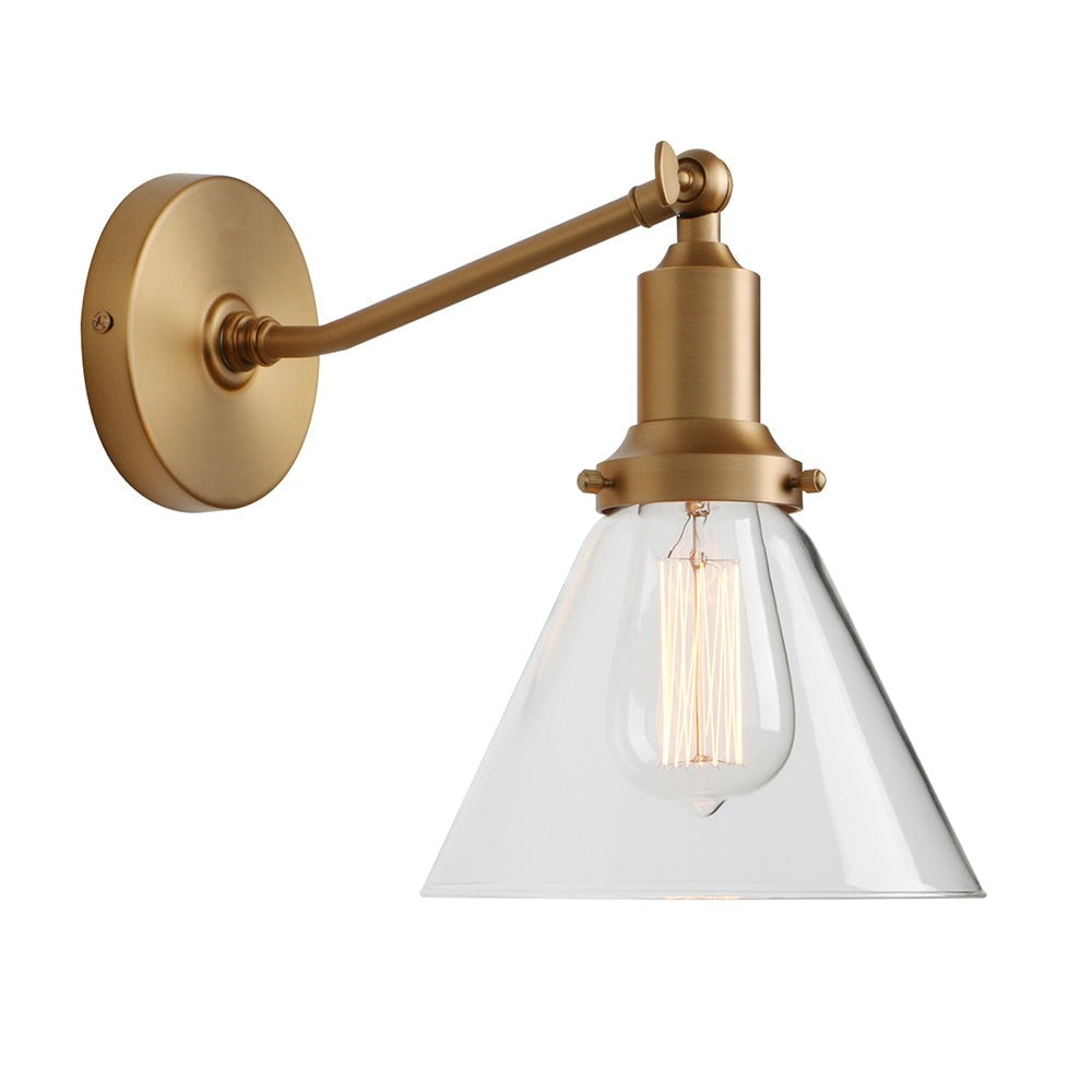 contemporary brass glass shade hallway wall sconce
