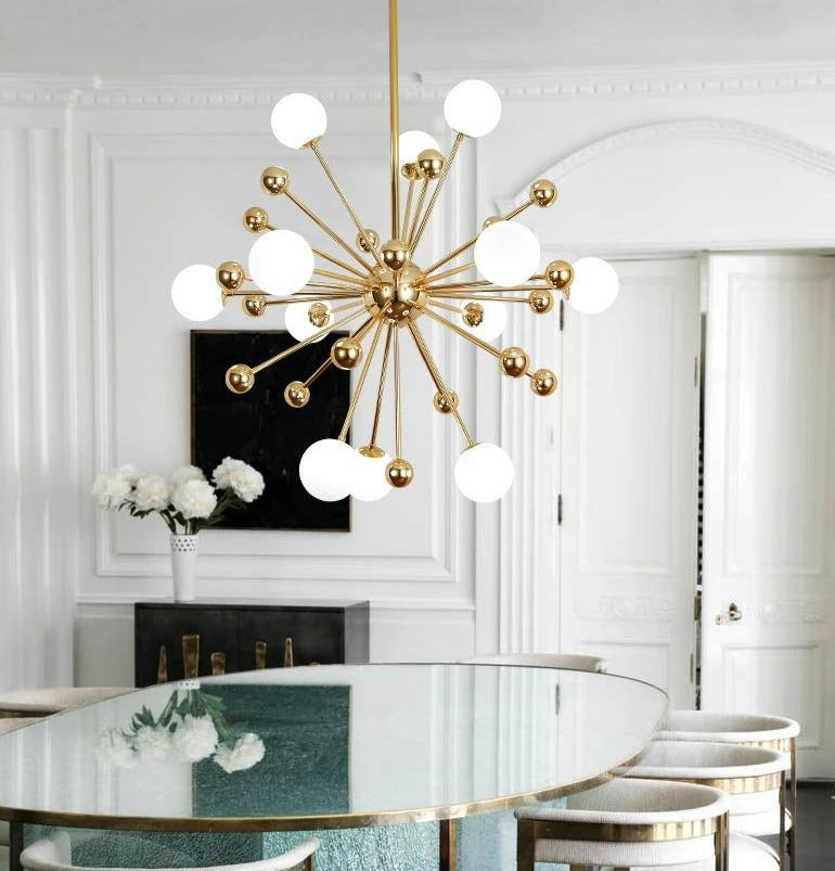 Gold art deco frosted glass chandelier