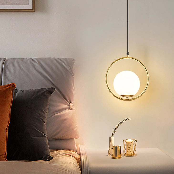 Brass Pendant Light with Frosted Glass Globe lamp shade