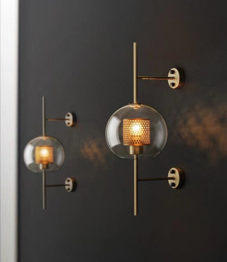 Adriel - Modern Honeycomb Brass & Glass Wall Sconce