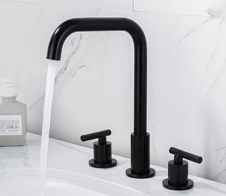 three hole modern black bathroom faucet