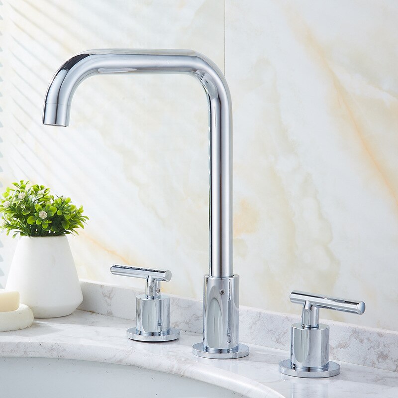 two handle three hole contemporary bathroom faucet