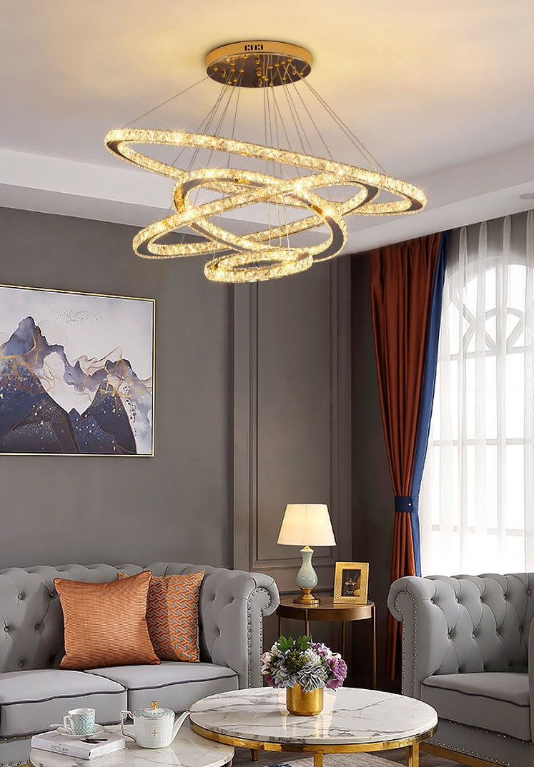 Gold polished modern glass crystal ring chandelier for modern home decor