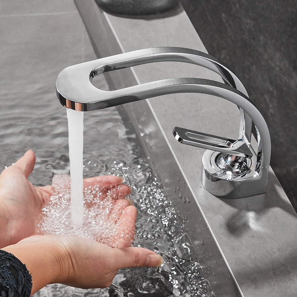 chrome dual-channel modern bathroom basin faucet