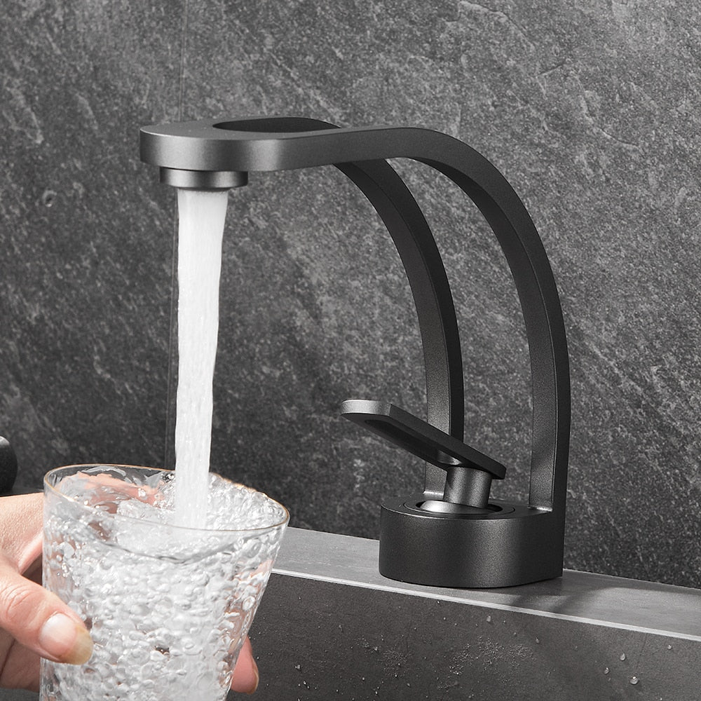 matte black color slim single handle hot and cold bathroom basin faucet