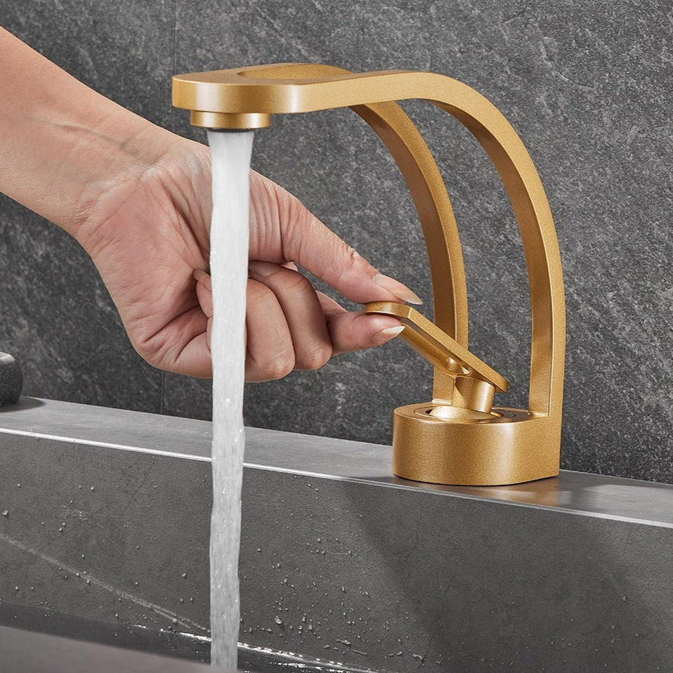 matte gold finish bathroom faucet with single handle