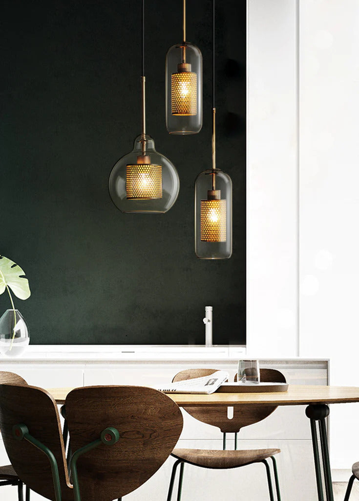 vintage industrial glass pendant lights for kitchens