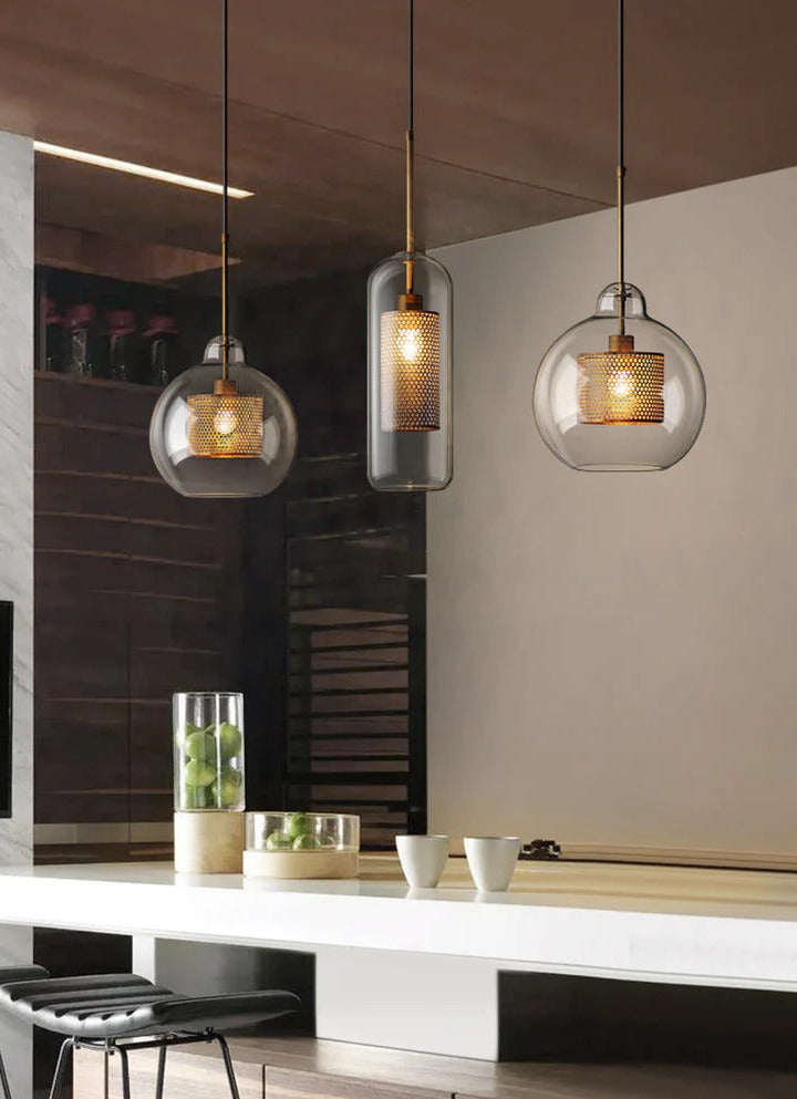 modern brass and glass pednant lights