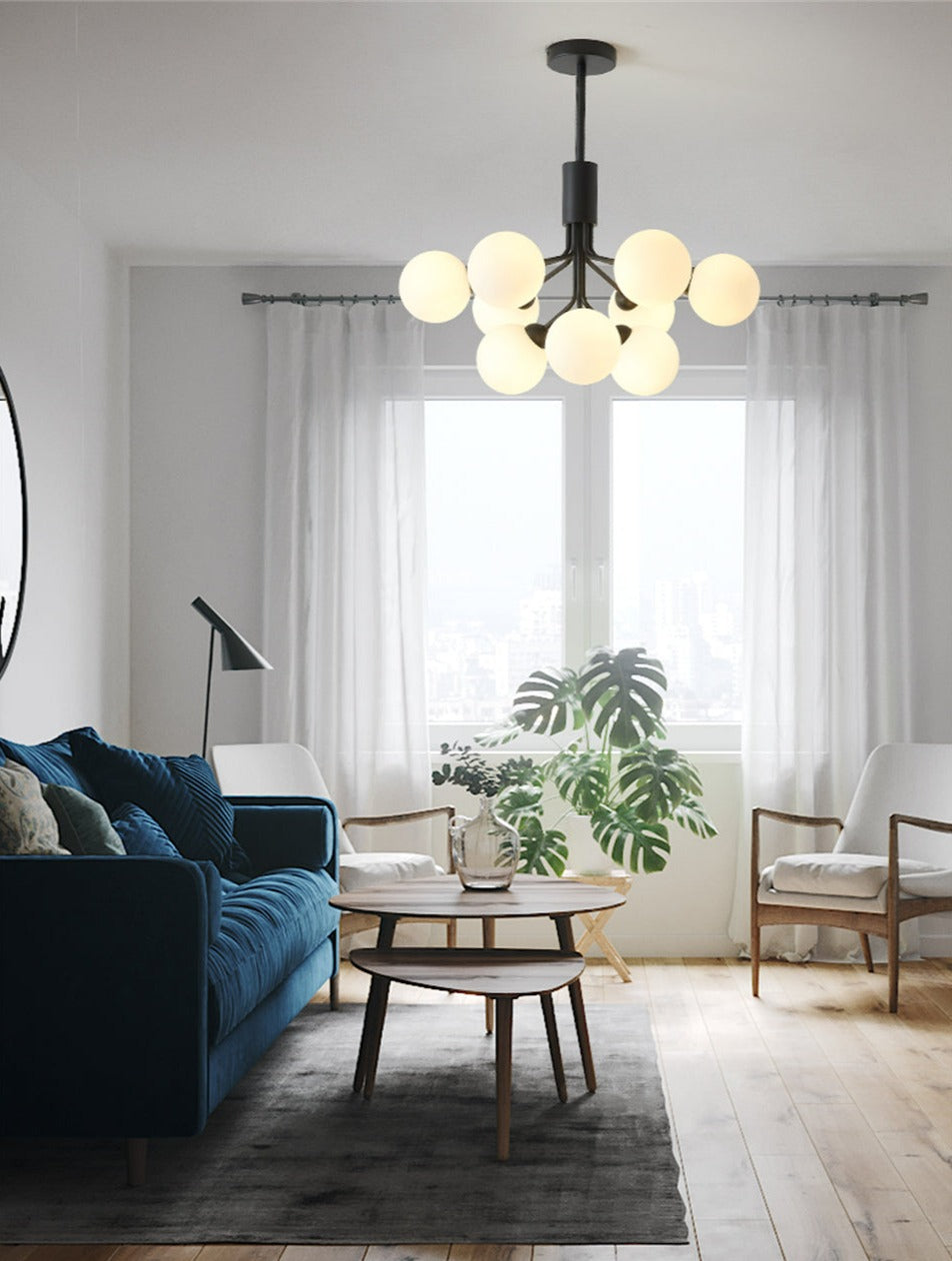modern ninie bulb matte black chandelier for living room