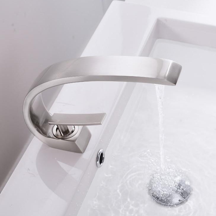 modern curved brushed nickel finish bathroom faucet