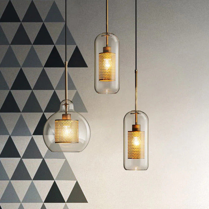 brass honeycomb glass pendant lights