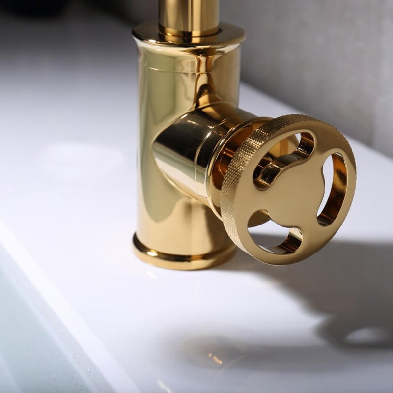 Retro Brass Rotary Handle Bathroom Faucet