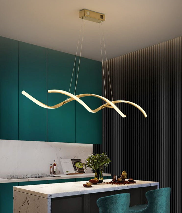 Polished gold modern curved LED chandelier
