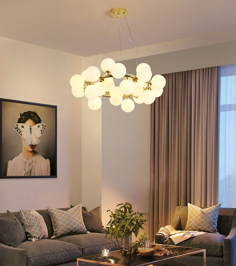 Frosted glass bulb chandelier focal decor