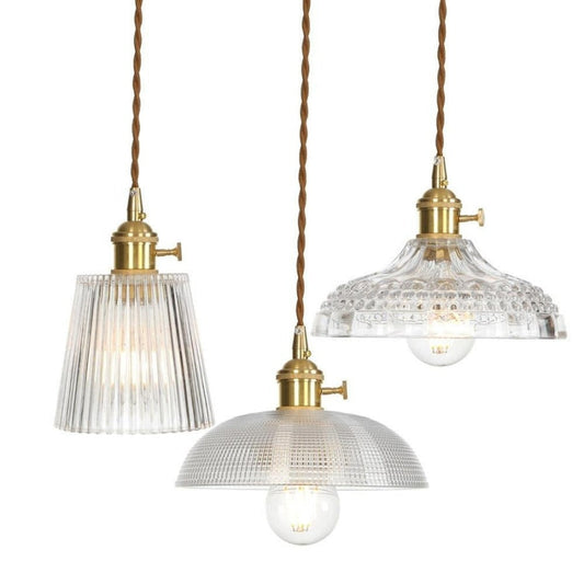 Vintage Copper & Textured Glass Pendant Lights