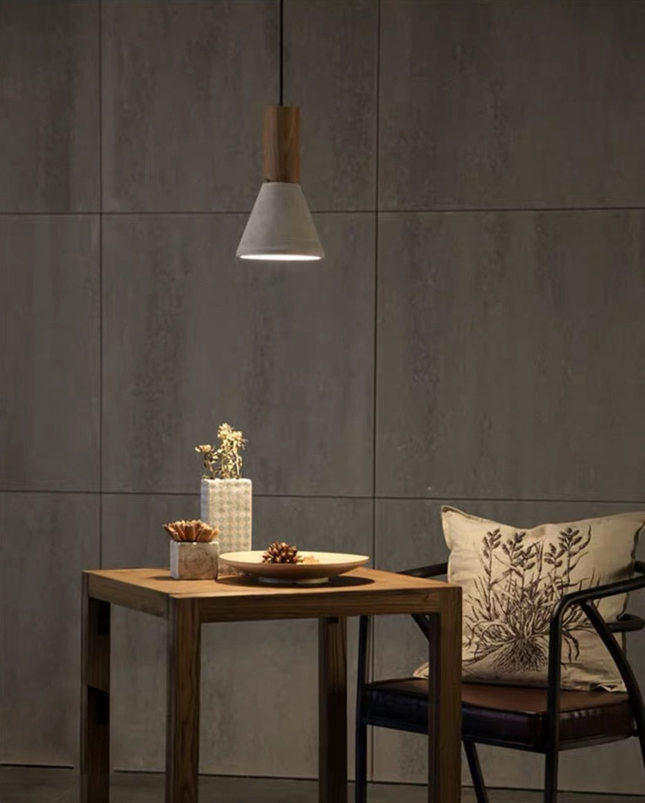 Modern Nordic wood and cement pendant lighting