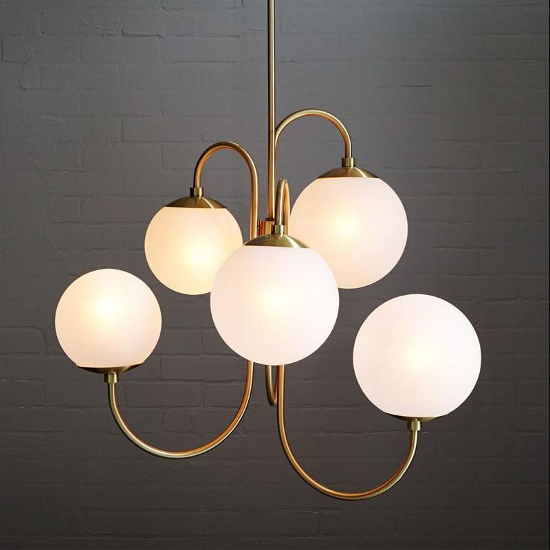 Frosted Glass Multi-Bulb Chandelier with Polished Brass finish