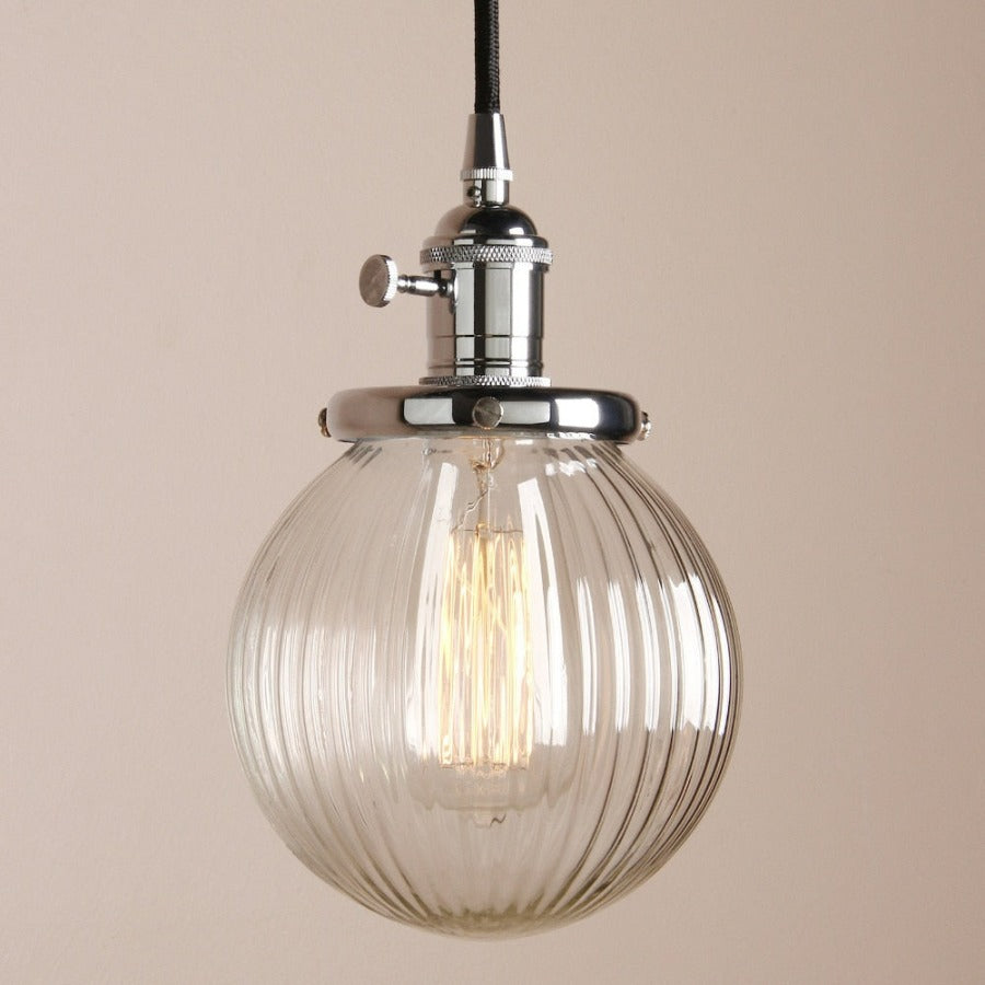 Chrome Vintage Textured Glass Globe Pendant Lights