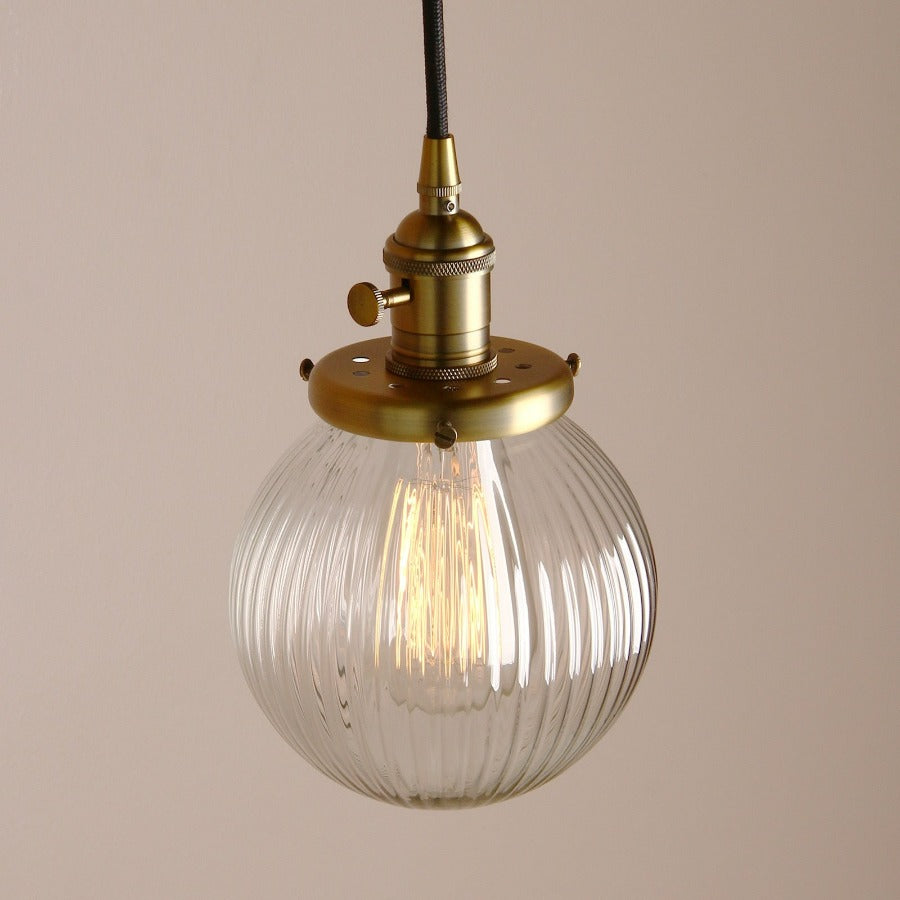 Vintage Chic Brass Glass Globe Pendant Light